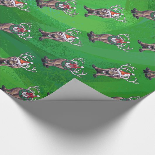 Reindekerst op groen cadeaupapier (Hoek)