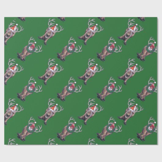 Reindekerst op groen cadeaupapier (Vlak)