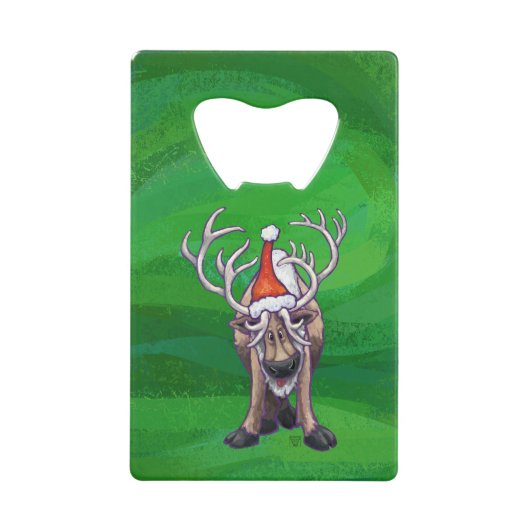Reindekerst op groen creditkaart flessenopener (Voorkant)