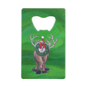 Reindekerst op groen creditkaart flessenopener (Achterkant)