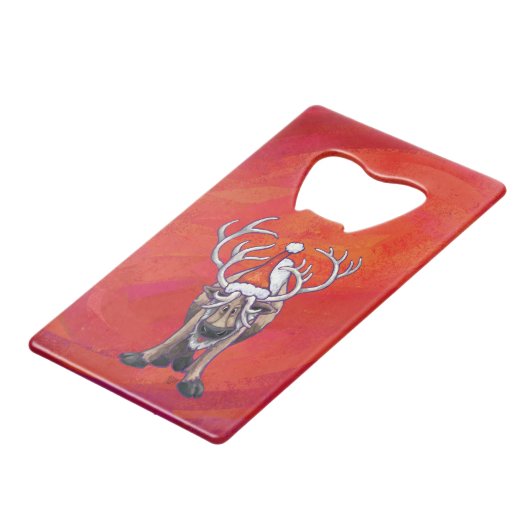 Reindekerst op groen creditkaart flessenopener (Voorkant Gekanteld)