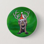 Reindekerst op groen ronde button 5,7 cm (Voorkant)
