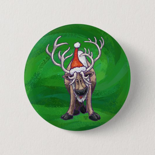 Reindekerst op groen ronde button 5,7 cm (Voorkant)