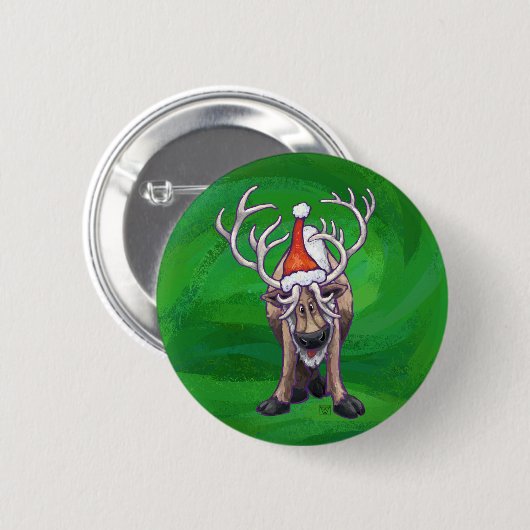 Reindekerst op groen ronde button 5,7 cm (Voorkant /achterkant)