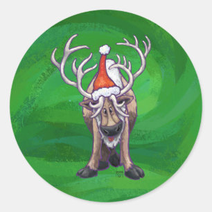 Reindekerst op groen ronde sticker