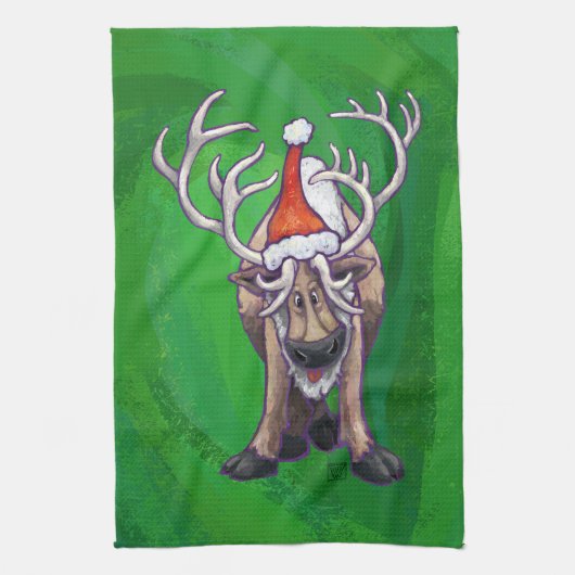 Reindekerst op groen theedoek (Verticaal)