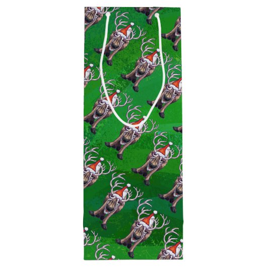 Reindekerst op groen wijn cadeautas (Achterkant)