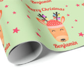 Reindekerst rode groene naam op maat cadeaupapier (Rol Hoek)