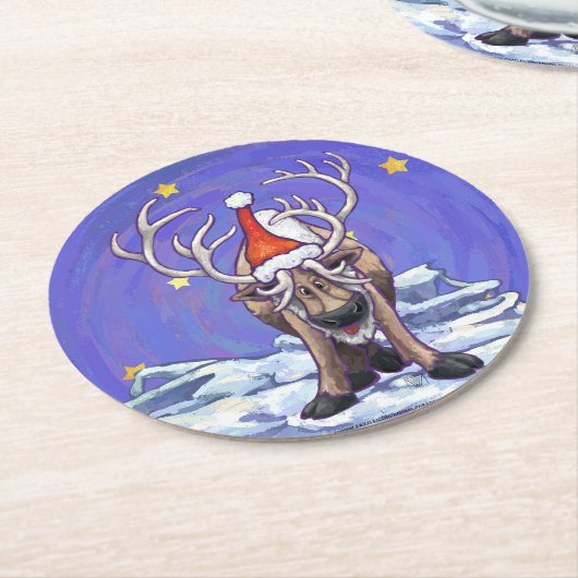 Reindekerst Ronde Kartonnen Onderzetter (Gebogen)