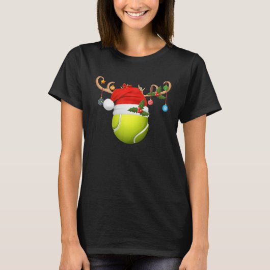 Reindekersttennis Santa Hat Tennis Ball T-shirt (Voorkant)