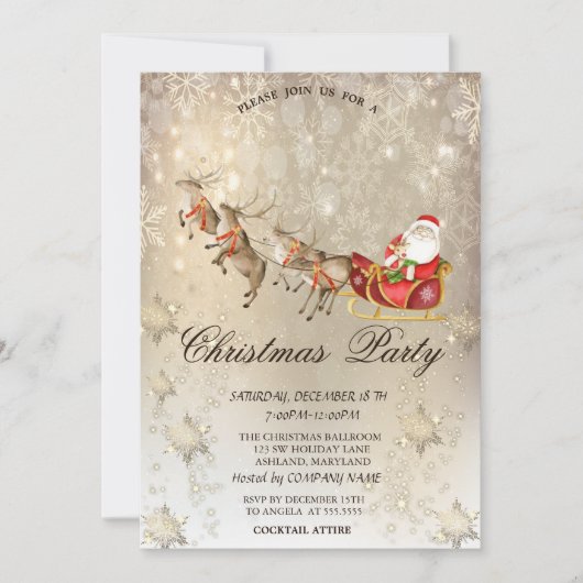 Reinders Santa Claus Sleigh Snowflake Party Kaart (Voorkant)