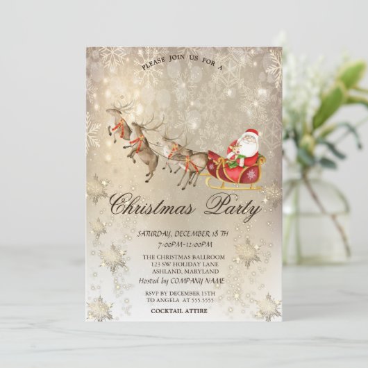 Reinders Santa Claus Sleigh Snowflake Party Kaart (Staand voorkant)