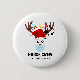 Reindester voor covid-kerstverpleegster, speciaal  ronde button 5,7 cm