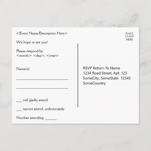 Reinig "r.s.v.p." Briefkaart (Achterkant)