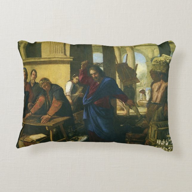 Reiniging van de Tempel door Jezus Christus Accent Kussen (Achterkant)