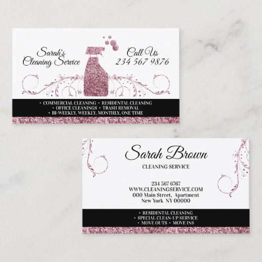 Reiniging van zgn. Janitorial mousserende roze Visitekaartje (Voorkant / Achterkant)