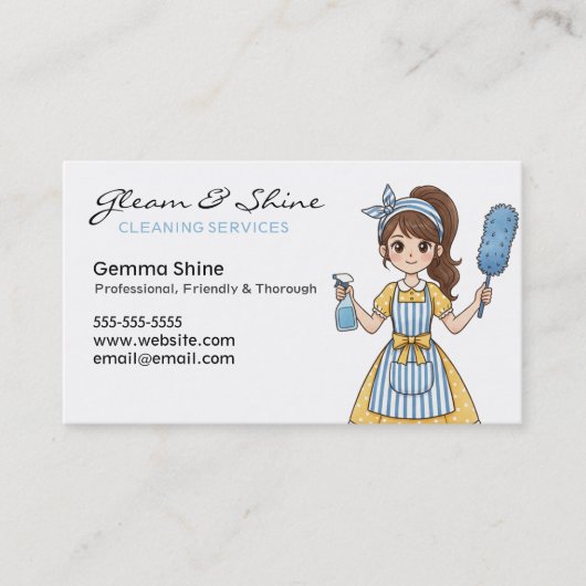 Reiniging Visitekaartjes - Brunette Cartoon Cleane (Voorkant)