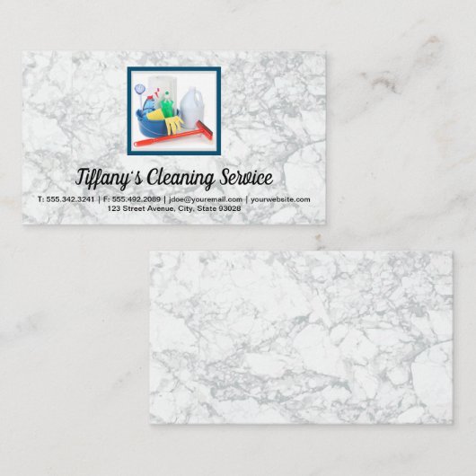 Reinigingsbenodigdheden en -gereedschappen visitekaartje (Voorkant / Achterkant)