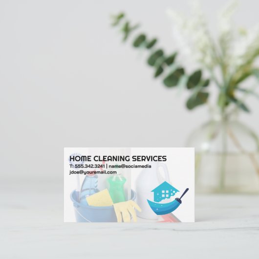 Reinigingsbenodigdheden | Huisreiniger Logo Visitekaartje (Staand voorkant)