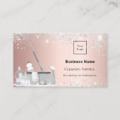 Reinigingsdienst roos zilverglitterstof logo QR Visitekaartje (Voorkant)