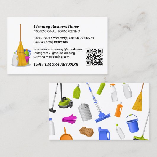 Reinigingsdienst Standaard Janitorial QR-code Visitekaartje (Voorkant / Achterkant)