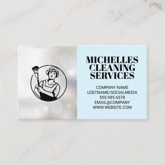 Reinigingsdiensten | Bezig met schoonmaken van hui Visitekaartje (Voorkant)