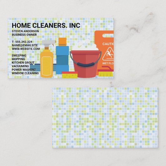 Reinigingsdiensten en -leveringen | Tegel Achtergr Visitekaartje (Voorkant / Achterkant)