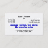 Reinigingsdiensten industriële commerciële PERSONA Visitekaartje (Achterkant)