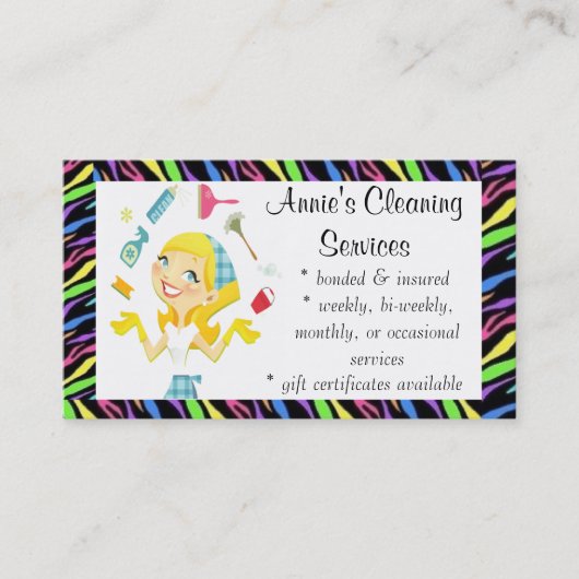 Reinigingsdiensten, kleur maid visitekaartje (Voorkant)