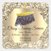 Reinigingsdiensten Maid Housekeeper Broom Glitter Vierkante Sticker (Voorkant)