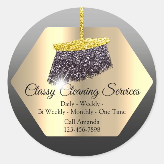 Reinigingsdiensten Maid Housekeeper Golden Broom Ronde Sticker (Voorkant)