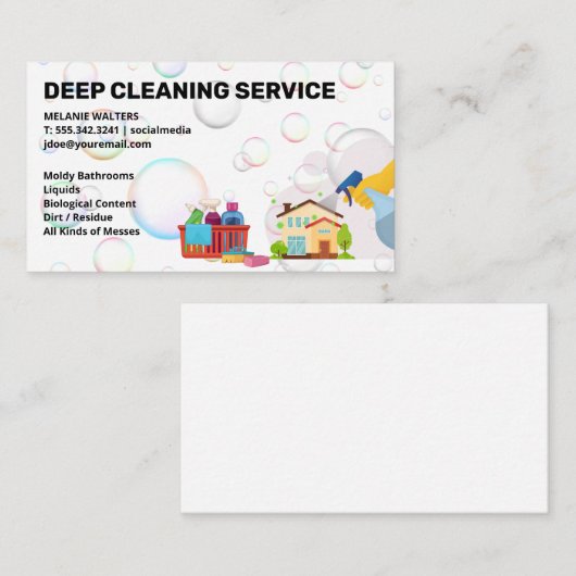 Reinigingsdiensten | Maid Spray | Bubbles Visitekaartje (Voorkant / Achterkant)