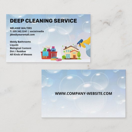 Reinigingsdiensten | Maid Supply | Zeepbellen Visitekaartje (Voorkant / Achterkant)