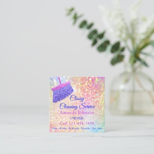 Reinigingsdiensten Roze roze portier Vierkante Visitekaartje (Staand voorkant)