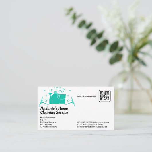 Reinigingsdiensten | Spray Bucket Mop en bubbels Visitekaartje (Staand voorkant)