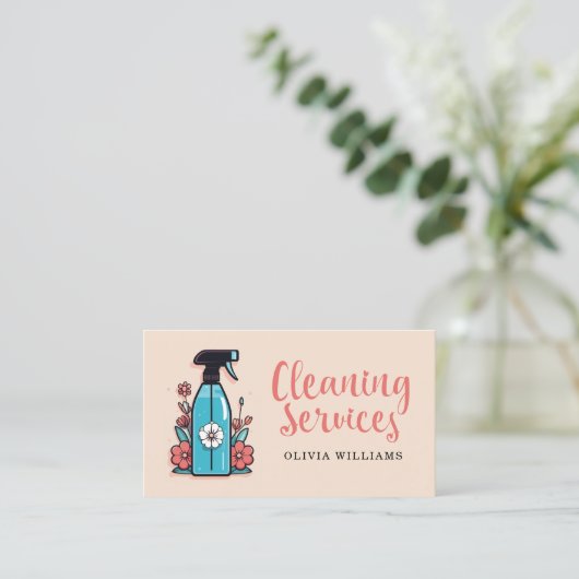 Reinigingsdiensten Spuitfles Bloemen Visitekaartje (Staand voorkant)