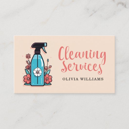 Reinigingsdiensten Spuitfles Bloemen Visitekaartje (Voorkant)