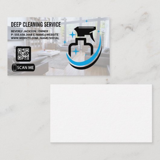 Reinigingsdiensten | Spuitfles | QR-code Visitekaartje (Voorkant / Achterkant)