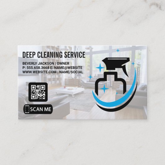 Reinigingsdiensten | Spuitfles | QR-code Visitekaartje (Voorkant)