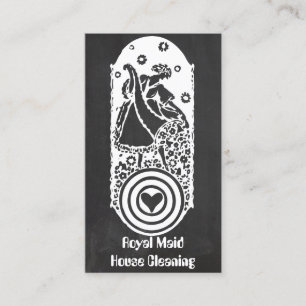 Reinigingsdiensten voor vrolijke dame met moederbo visitekaartje