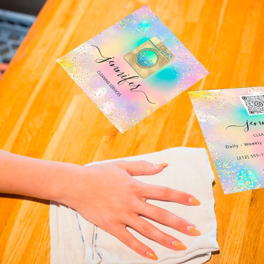 Reinigingsdiensten Wasgoed QR Codo-Logo Holograaf Vierkante Visitekaartje