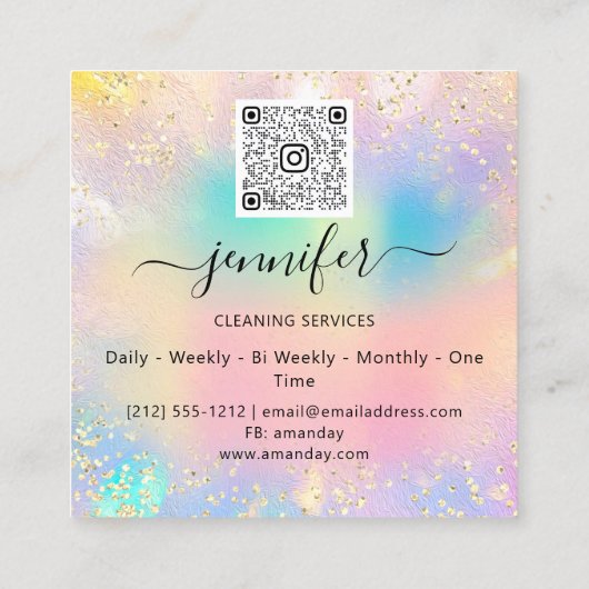 Reinigingsdiensten Wasgoed QR Codo-Logo Holograaf Vierkante Visitekaartje (Achterkant)