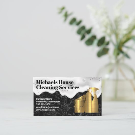 Reinigingsgereedschap | Goud Metaal | Marmer | Zee Visitekaartje (Staand voorkant)