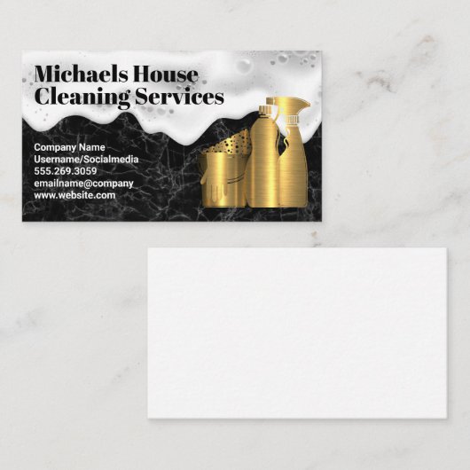 Reinigingsgereedschap | Goud Metaal | Marmer | Zee Visitekaartje (Voorkant / Achterkant)