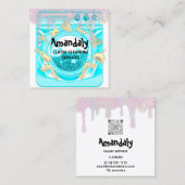 Reinigingshuis Kantoor Logo QR-code blauw Vierkante Visitekaartje (Voorkant / Achterkant)