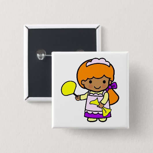 Reinigingsmeisje Vierkante Button 5,1 Cm (Voorkant /achterkant)