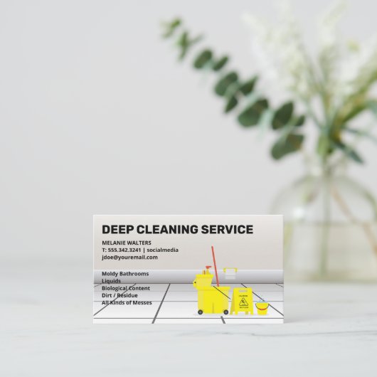 reinigingsmop | schoonmaakdienst visitekaartje (Staand voorkant)