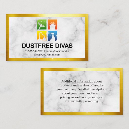 Reinigingspictogrammen | Marmer | Goudgrens | Spar Visitekaartje (Voorkant / Achterkant)