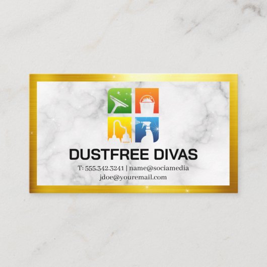 Reinigingspictogrammen | Marmer | Goudgrens | Spar Visitekaartje (Voorkant)