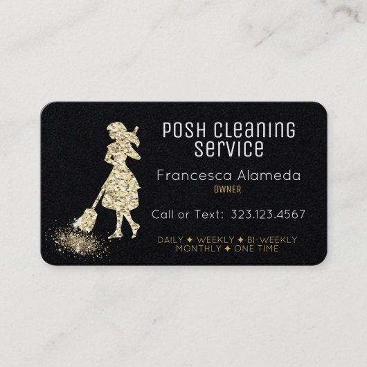 Reinigingsservice Black en Metallic Gold Sjabloon Visitekaartje (Voorkant)